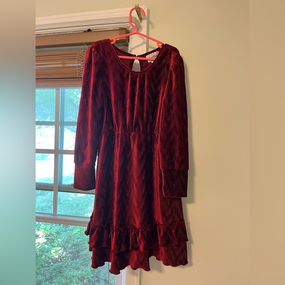 Girls Rare Editions Elegant Maroon Velvet Dress